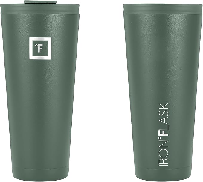 IRON °FLASK Classic Tumbler - Vacuum Insulated Stainless Steel Water Bottle, Double Walled, Drinking Cup, Insulated Travel Mug (Sage, 32 oz Solid Lid)
