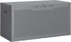 Greesum Outdoor Storage Box 100 Gallon Storage Bin with Lid for Patio Furniture, Garden Tools, Pool Supplies, Lockable, Waterproof and UV Resistant, Gray