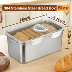 Bread Box 304 Stainless Steel Bread Container, Dishwasher Safe Bread Storage for Homemade Bread, Time Recording Bread Storage Container with Lid and Handle