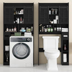 Vabches Over The Toilet Storage Cabinet, Farmhouse Storage Cabinet Over Toilet with Sliding Doors, Home Space-Saving Toilet Rack, for Restroom, Bathroom, Laundry.Black