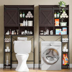 Over The Toilet Storage Cabinet, Farmhouse Storage Cabinet Over Toilet with Sliding Door & Toilet Paper Holder Stand，Home Space-Saving Toilet Rack, for Bathroom, Restroom, Laundry.Espresso