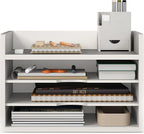 Ballucci File Organizer, 4-Tier Office Desk Organizer, Open Top Wood Paper Organizer for Classroom, Desktop Mail Sorter Paper Tray, White