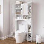 Over The Toilet Storage Cabinet, Over Toilet Bathroom Organizer, Bathroom Storage cabinets with Anti Tipping Devices, Storage cabinets with Toilet Paper Holders, for Bathroom, Laundr（White）