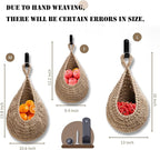 Hanging Fruit Large Basket Set of 3, Boho Wall Hanging Storage Basket for Organizing, Handmade Teardrop Hammock Holder for Fruit Vegetable in Home & Restaurant Kitchen with Hooks, Linen