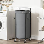 Chrislley 110L Laundry Hamper with Wheels,Rolling Laundry Basket with Removable Bag,Round Iron Laundry Cart with Steel Frame and Handle,Dirty Clothes Hamper Organizer for Dorm,Laundry Room(Grey)