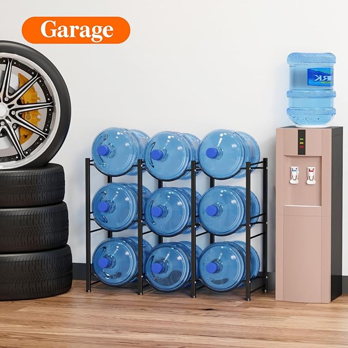 Lifewit 5 Gallon Water Jug Holder, 3 Tier Water Bottle Stand, 9 Slots Heavy Duty Water Dispenser Rack for Gallon Jugs, 375 lb/170 kg Capacity Detachable Water Jug Shelf Organizer for Home/Office Black