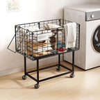 Rolling Laundry Cart, 80L Wire Laundry Hamper Basket on Wheels, Dirty Clothes Basket with Handle, Metal Clothes Hamper Organizer for Laundry Room, Bathroom, Bedroom, Dorm, Black