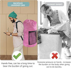 Laundry Bag Backpack, Extra Large Travel Laundry Bag with Mesh Pocket & Adjustable Shoulder Straps,Dirty Clothes Travel Bag for College Students Dorm,Apartment(Pink)