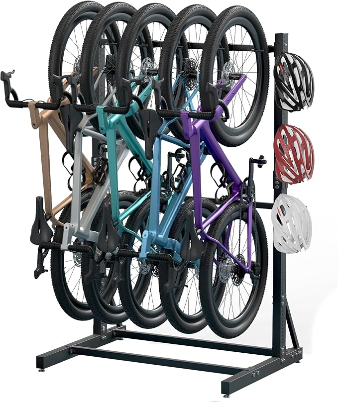 sogiv Freestanding Vertical Bike Storage Stand, Heavy Duty 5-Bike Capacity Floor Rack for Garage & Indoor, Space-Saving Bicycle Organizer