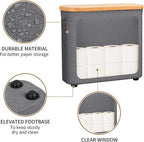 Toilet Paper Storage with Bamboo Lid,Foldable Basket Organizer for Bathroom, Holds 9 Mega/12 Regular Rolls, Waterproof Toilet Paper Holder Storage with Non-Slip Base,Gray
