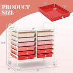 COSTWAY 12-Drawer Rolling Storage Cart, Utility Storage Organizer Cart for Tools, Scrapbook, Paper, Craft, Multipurpose Art Supply Organizer on Wheels for Home Office School, Teacher, Mixed Pink