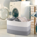 OIAHOMY Extra Large Blanket Basket, 110L Cotton Rope Woven Laundry Basket, Toy Bin for Baby Room, Container for Blanket Storage in Living Room, 24.8''×17.3''×15.8'', Gradient Grey