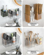 Set Of 2 Storage Organizer Bins Wall Mounted Shower Caddy, Bathroom shelves Stackable Clear Plastic Toothbrush Holder Adhesive Hanging Bin for Bathroom, Kitchen, Cabinet, Shower BPA Free Small (Clear)