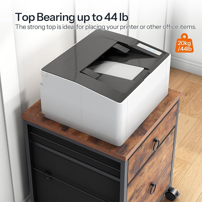 HOOBRO File Cabinet, 2-Drawer Vertical Mobile Office Cabinet, Rolling Printer Stand, for A4/Letter Size Files, Nonwovens Drawer, for Home Office, Rustic Brown BF21WJ01