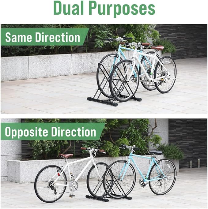 Japard Dual Bicycle Stand for Mountain, Road, or Kid’s Bikes, Floor Stand Instant Versatile Pro Quality Bike Rack, Fits 2.7 Inch Extra Wide Tire Width, Garage for 2 Bikes