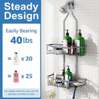 Shower Caddy, Upgraded Extended Length Shower Caddy Over Showerhead No Blocking to Showerhead, Rustproof Bathroom Organizers and Storage with Hooks Shampoo Soap Holder, Large Hanging Caddy