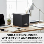 Bigso John Fiberboard Label Frame Desktop File Storage Box - Document Organizer for Important Paperwork - Durable Hanging File Box with a Lid & Metal Label Window - 7.36 x 13.38 x 10.51 in - Dark Grey