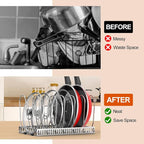 Housolution Pot and Pan Organizer Rack for Cabinet, Pot Lid Organizer with 7 Adjustable Dividers, Pan Holder Storage Rack for Kitchen Cabinet, Silver