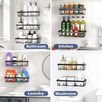 10 Pack Shower Caddy Organizer Rack Shelf for Inside Shower, Self Adhesive Wall Storage Basket Rustproof Stainless Steel Shampoo Holder Bathroom Accessory Decor Set, Black