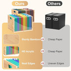 2 Pack Hanging File Organizer, Clear Acrylic File Box Organizer, Bamboo Filing Box File Crate Storage Boxes, Portable Filing Organizer with Handle for Letter Size
