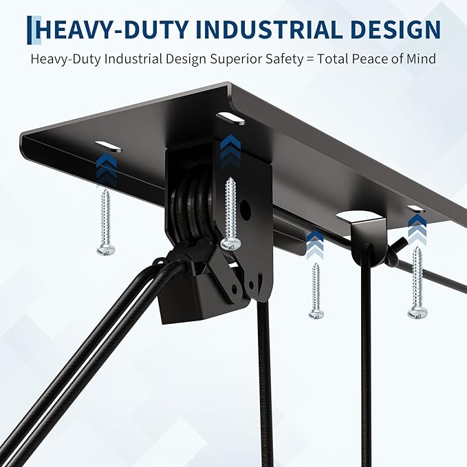 Cargo Box Garage Pulley System, Heavy Duty Ceiling Hoist for Rooftop Cargo Boxes & Large Storage Bins, 150 Lb Capacity, Fits 8–10 ft Garage Ceilings, Adjustable Straps & Dual Anchor Design
