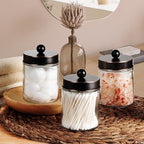 Amolliar Apothecary Jars Bathroom Storage Organizer - Cute Qtip Dispenser Vanity Canister Glass with Lid for Cotton Swabs,Rounds,Bath Salts,Makeup Sponges,Hair Accessories/Oil Rubbed Bronze（2 Pack）