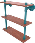 Allied Brass P-490-16-TWS-GLT Pipeline Collection 16 Inch Ironwood Triple Shelf, Glokzin Teal
