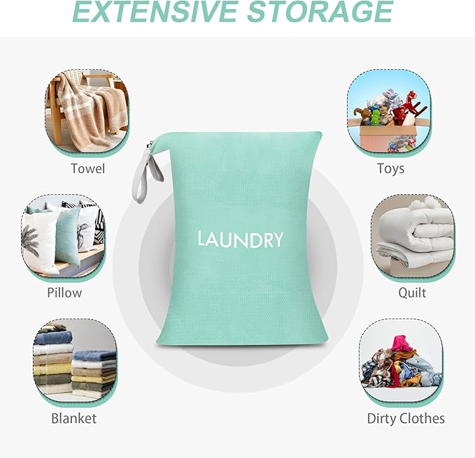 WiseBoy Laundry Bag, 23.6x35 inch Oversized Laundry Bags, Travel Laundry Bag Dirty Clothes Organizer, Nylon Wet Dry Storage Bag for College Dorm, Camping, Caravan, Blue