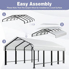 JY QAQA 12 x 20 FT Heavy Duty Metal Carport Canopy with Galvanized Steel Roof, Outdoor Car Tent Metal Garage Shelter for Car, SUV, Trucks and Boats, White