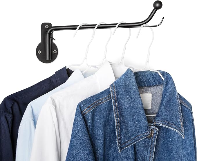 Mkono Wall Mounted Drying Rack Laundry Clothes Hanger with Swing Arm Space Saving Metal Hanging Valet Rod for Laundry Closet Organizer Bathroom Bedroom, 1 Pack, Black