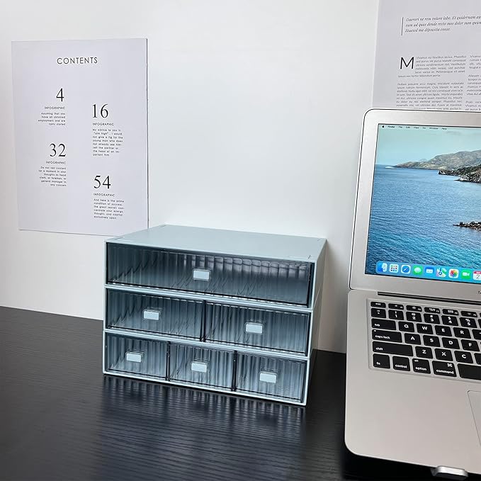 Desk Drawer Organizer, Stackable Office Supplies Storage Drawer, Plastic Desk Organizer For Stationery (Blue, 1 Compartment)