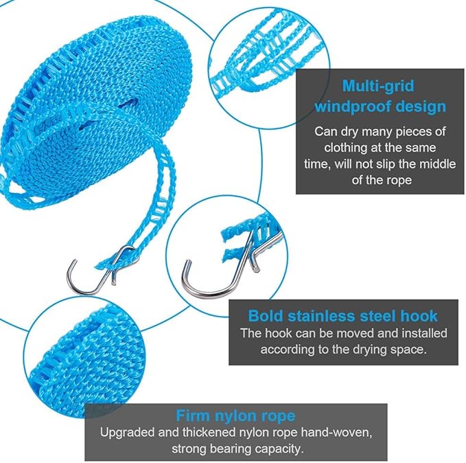 Clotheslines 2 Pack Clothesline Clothes with 24 Pcs Clips Drying Rope Portable Windproof for Travel Indoor Outdoor Laundry Clothes Line Hanger Camping Home