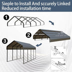 12x20 ft Metal Carport & Portable Garage, Heavy Duty with Galvanized Steel Roof & Frame - Large Tall Carports Canopy for Snow, Grey for Outdoor Garages