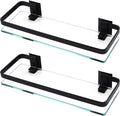 KES Bathroom Glass Shelf, Glass Floating Shelves Aluminum Black Extra Thick Tempered Rectangular 1 Tier Basket Wall Mounted, 2 Pack, A4126A-BK-P2
