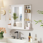 Tangkula Bathroom Medicine Cabinet with Mirror, Modern Wall Mounted Space-Saving Storage Organizer with Mirrored Door, 4 Internal Shelves & 6 Open Side Shelves, Bathroom Wall Cabinet (White)