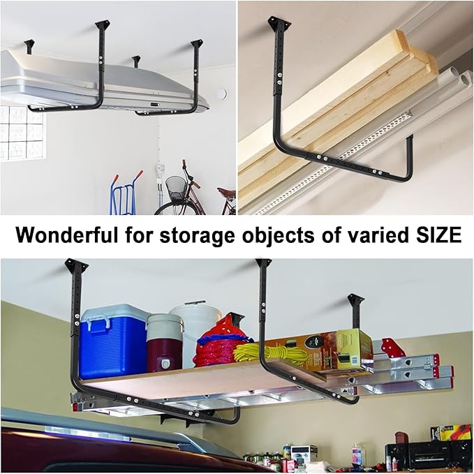Adjustable Ceiling Storage Racks, Overhead Storage Bracket, Heavy-Duty Shelves, 33 in. x 34 in, 200lbs Weight Capacity for Garage
