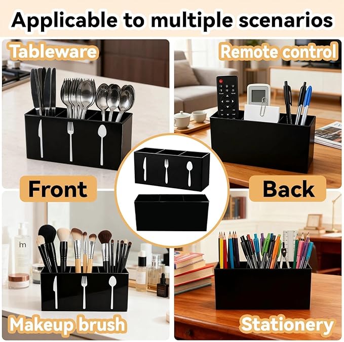Utensil Holder,Kitchen Countertop Organizer,Silverware Organizer,3 Compartments Silverware Caddy,Plastic Utensil Holder, Large Capacity Cutlery, Spoon, Fork, and Knife Rack（Black）