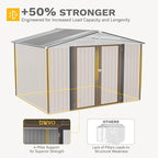 DWVO 10x8ft Outdoor Storage Shed, Large Metal Tool Sheds, Heavy Duty Storage House with Lockable Doors & Air Vent for Backyard Patio Lawn to Store Bikes, Tools, Lawnmowers, Brown