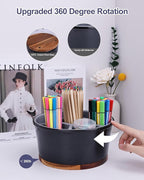 Pen Organizer For Crayon Marker Color Pencil, Lazy Susan Art Supply Storage Organizer, Pen Holder For Desk School Office Home White & Black