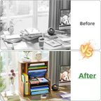 Simple Trending 7 Tier Desk File Organizer, Wooden Letter Tray Paper Organizer with Adjustable File Holder, Mesh Desktop Organizer and Storage for Office Supplies