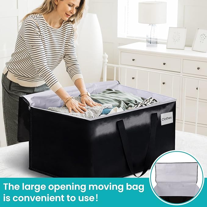 Extra Large Moving Boxes-Moving Bags with Zipper, Carrying Handles and Tag Pocket-Moving Supplies for Space Saving-Totes for Storage - for moving, Storage, Camping and Travel 93L-4 Pack