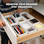 8 Pack Stackable Drawer Organizer Trays, Plastic Shallow Storage Bins for Bathroom Vanity, Desk Drawer, Kitchen, Makeup Organization, White (4M+4S)