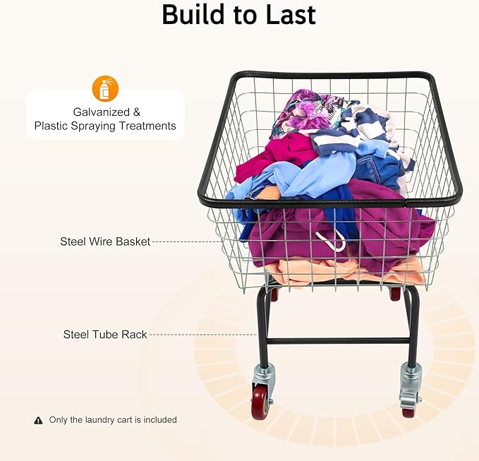 Heavy-Duty Wire Laundry Cart, 1.8 Bushel Rolling Laundry Basket with Wheels, Metal Commercial Wire Laundries Basket Cart for Clothes Storage and Organization (20 * 15.7 * 26in)