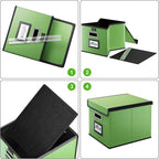Huolewa File Organizer Box with Lid, Collapsible Faux Leather Document Organizer, Hanging File Folder Box with Plastic Slide, Decorative Filing Boxes Cabinet for File and Folders Storage(Green)