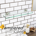KOKOSIRI Floating Shelves Wall Mount 20-Inch Bathroom Tempered Glass Shelf for Kitchen Storage Shower Hanging Rack, Brushed Stainless Steel B1107BR-L20