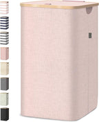 BALEINE Laundry Hamper with Lid, Tall Laundry Baskets with Bamboo Pull Handles, Large Laundry Bin with Internal Support (18 Gal/70L, Pink)