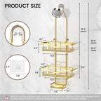 Shower Caddy Hanging Adjustable Shower Caddy, Rustproof Shower Organizer Extended Length Showers Caddy Over Shower Head with Hooks Soap Holder, Large Capacity Anti-Swing Bathroom Organizer, Gold