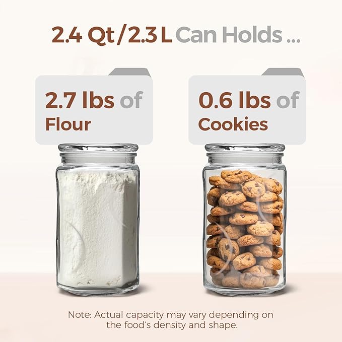 ComSaf 78 oz Glass Jars with Lids, 2.4 QT Large Glass Food Storage Containers with Lids, Tall Flour Sugar Storage Containers, Half Gallon Jar Wide Mouth for Kitchen Storage, large cookie jar
