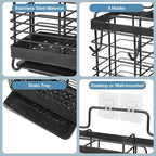 Utensil Holder, Stainless Steel Utensil Drying Rack with Drain Tray, Kitchen Counter Drainer Basket Silverware Cutlery Flatware Holder Forks, Knives, Spoons, Chopsticks Organizer (Black)