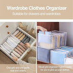 Wardrobe Clothes Organizer, 7 Grids Washable Portable Closet Organizer Mesh Separation Storage Box Foldable Closet Drawer Organizer for Underwear, Socks, Scarves, Jeans (Grey, 2 Jeans Grid)